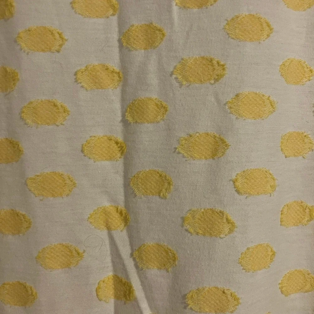 LOFT yellow &‎ white swiss dot peplum blouse with 7/8 puff sleeves women's sz S